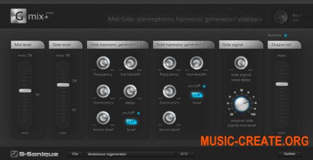 G-Sonique Mid-Side Harmonic Vitaliser (x86 WiN) - плагин стереофонический, гармонический генератор / витализатор +  усилитель и процессор