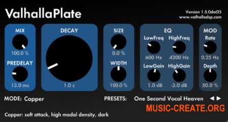 ValhallaDSP Valhalla Plate Win v1.5.0 Win X86 X64 - плагин ревербератор